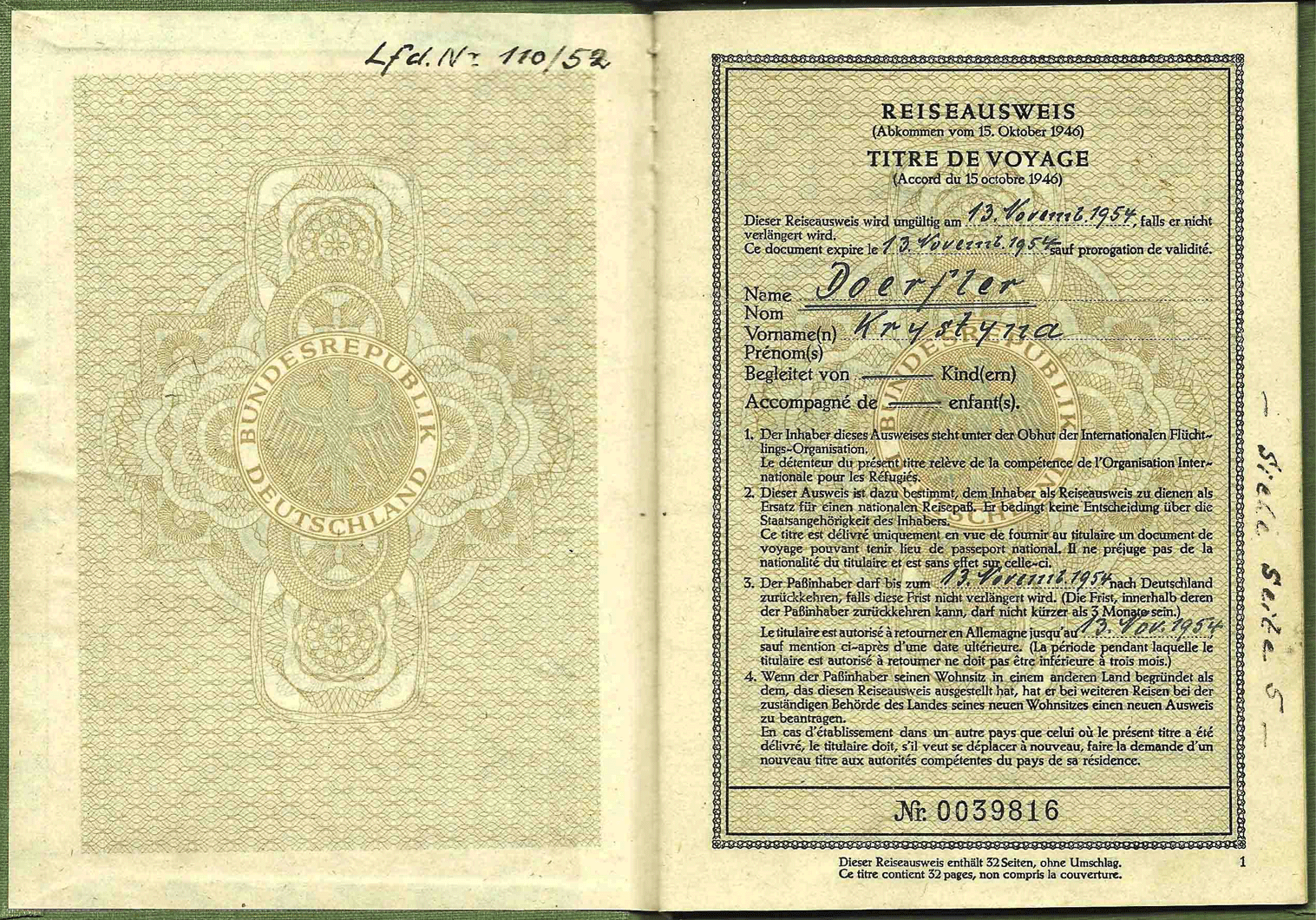 1952 early German travel document Our Passports