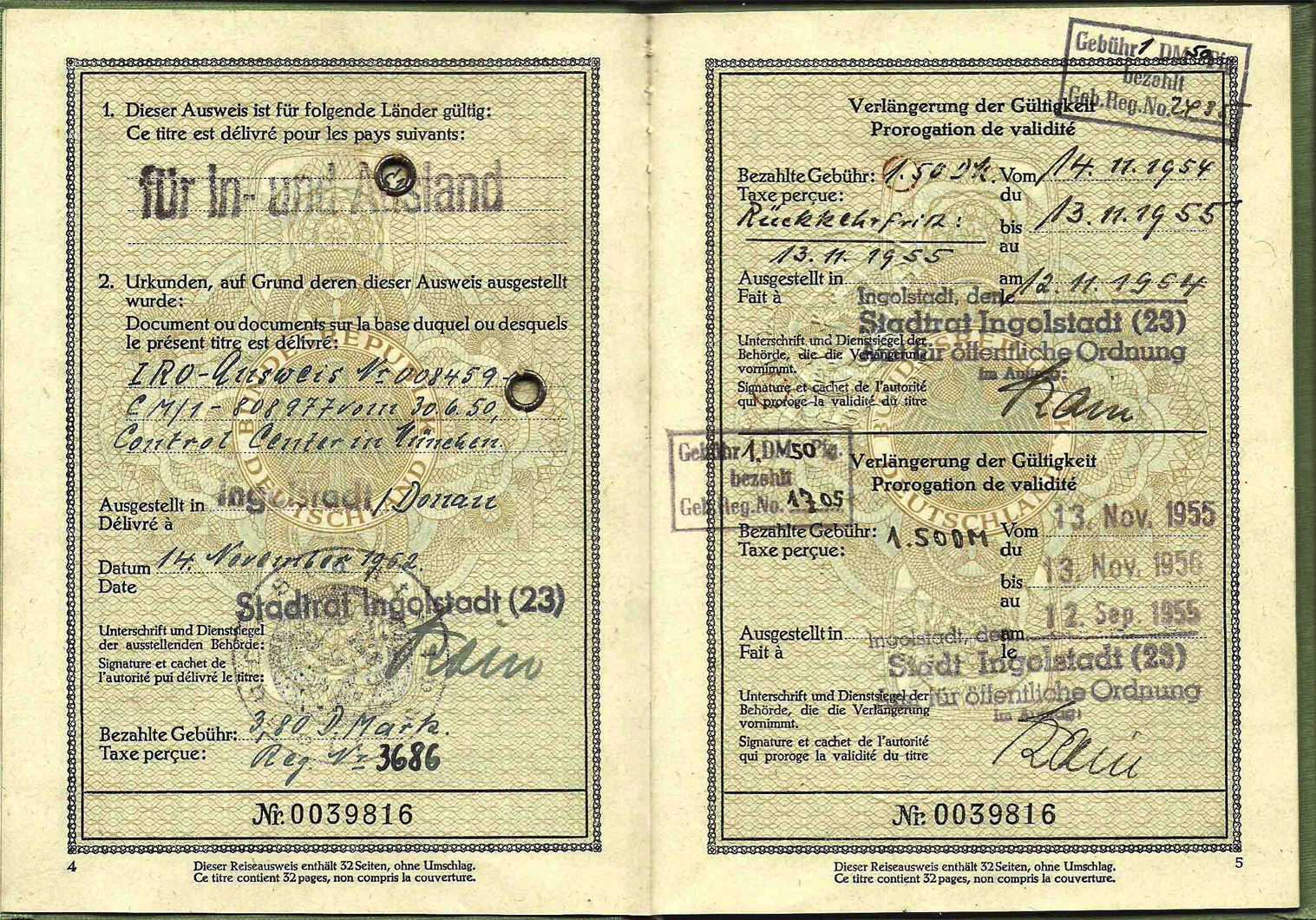 1952 early German travel document Our Passports