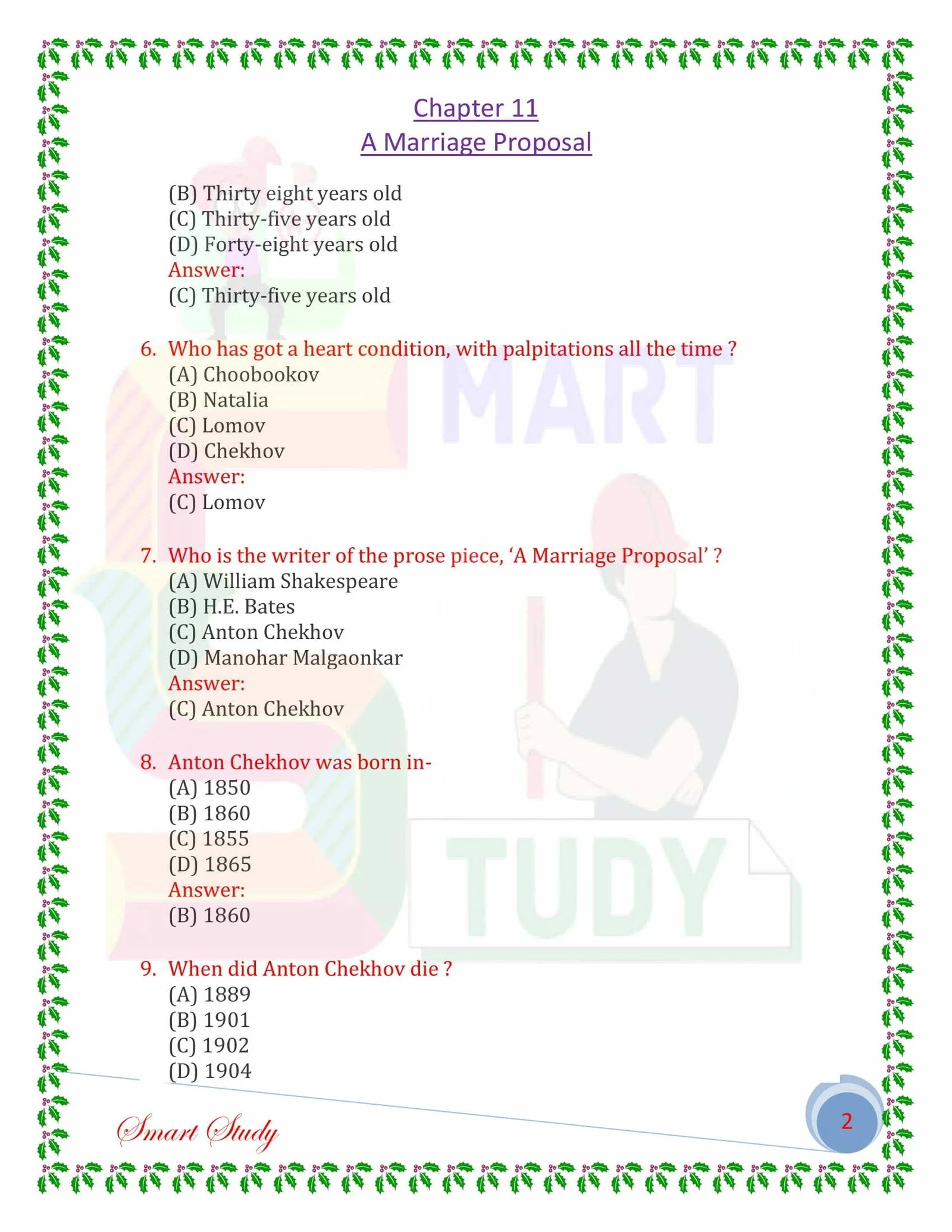 A Marriage Proposal Objective Questions Class 12th Bihar Board
