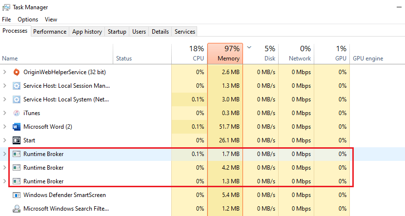 Multiple RuntimeBroker.exe in Task Manager - What to Do?