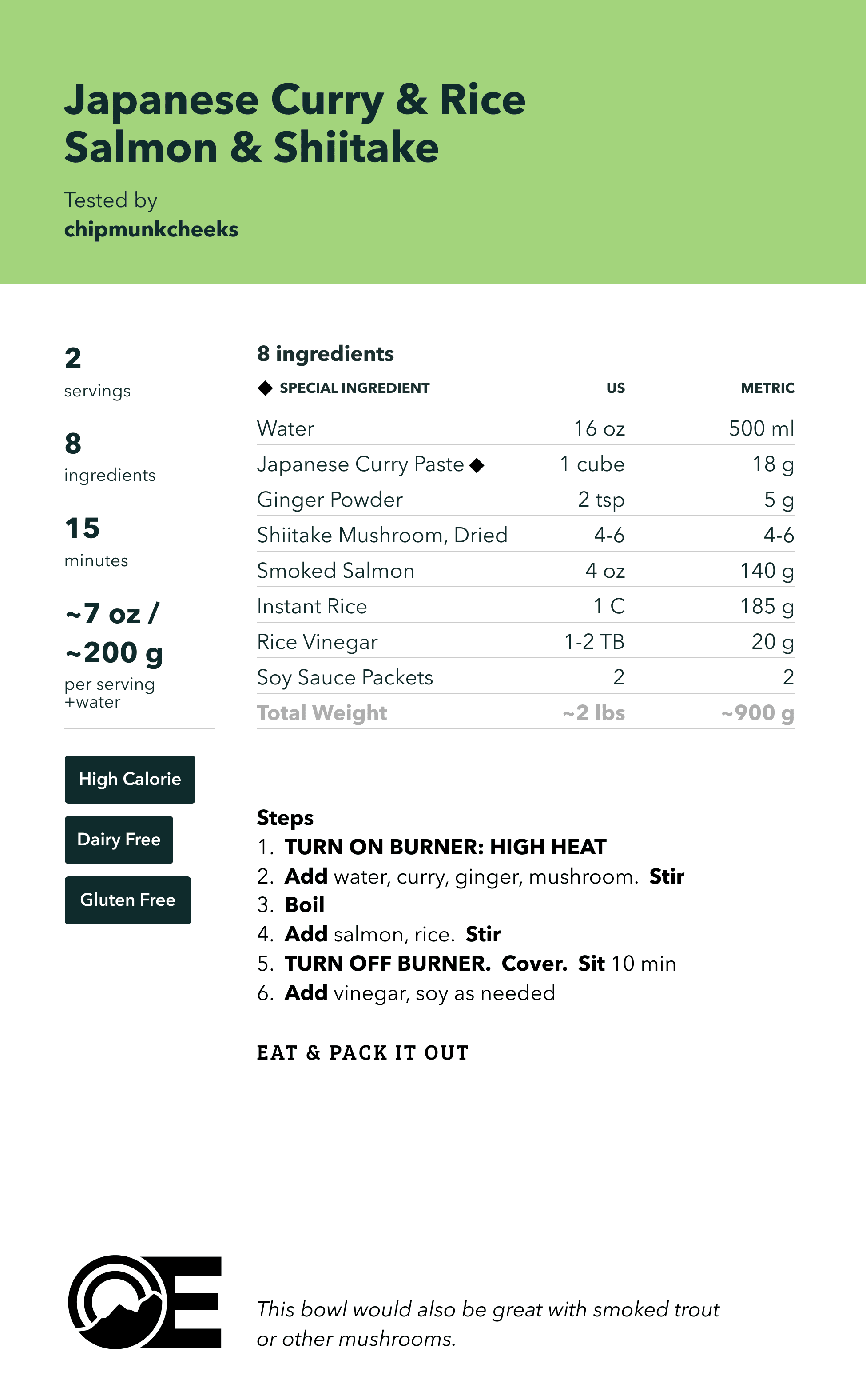 Japanese Curry & Rice Salmon & Shiitake Camping Recipes Outdoor Eats