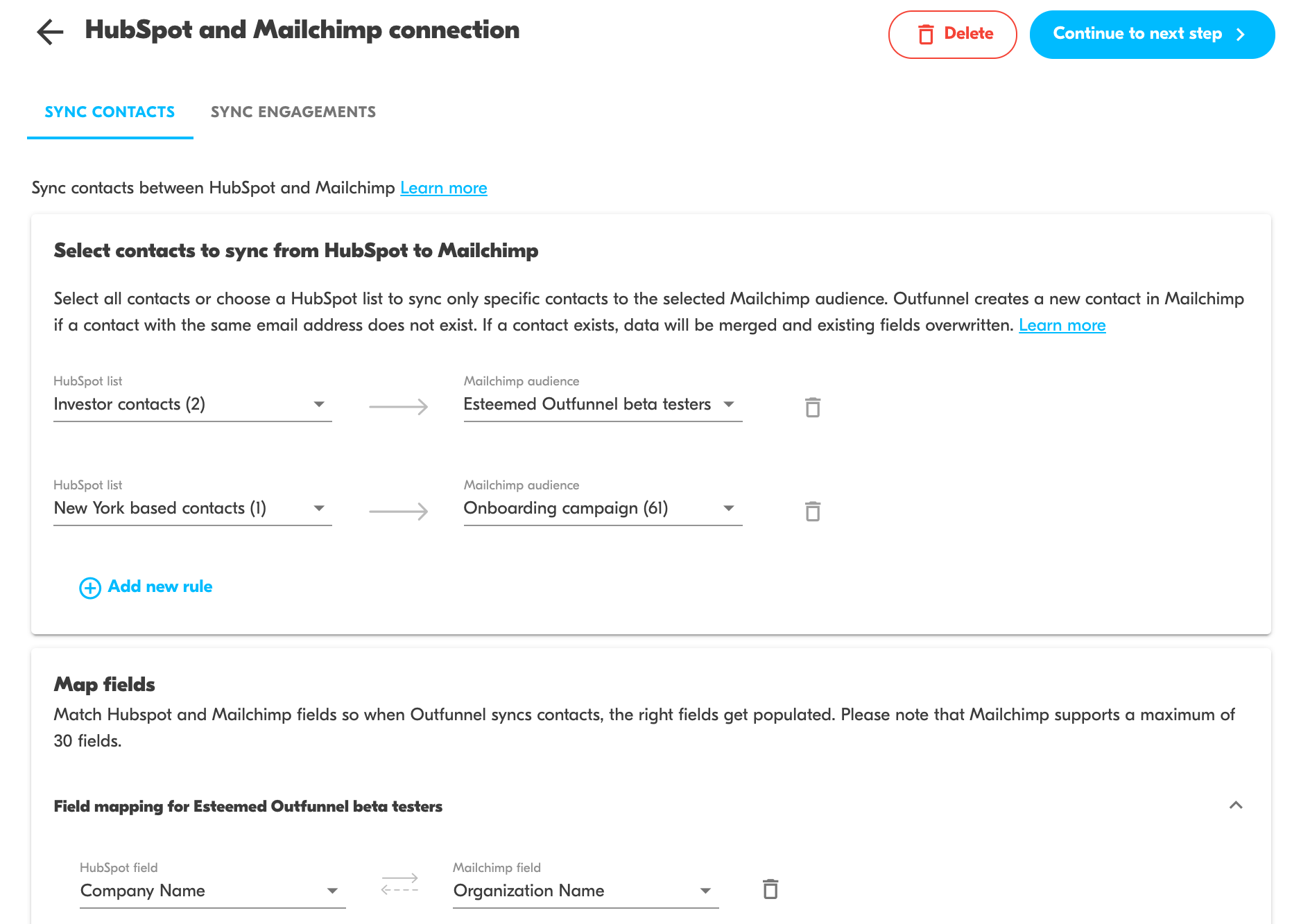 Mailchimp and HubSpot integration, 2way and seamless Outfunnel