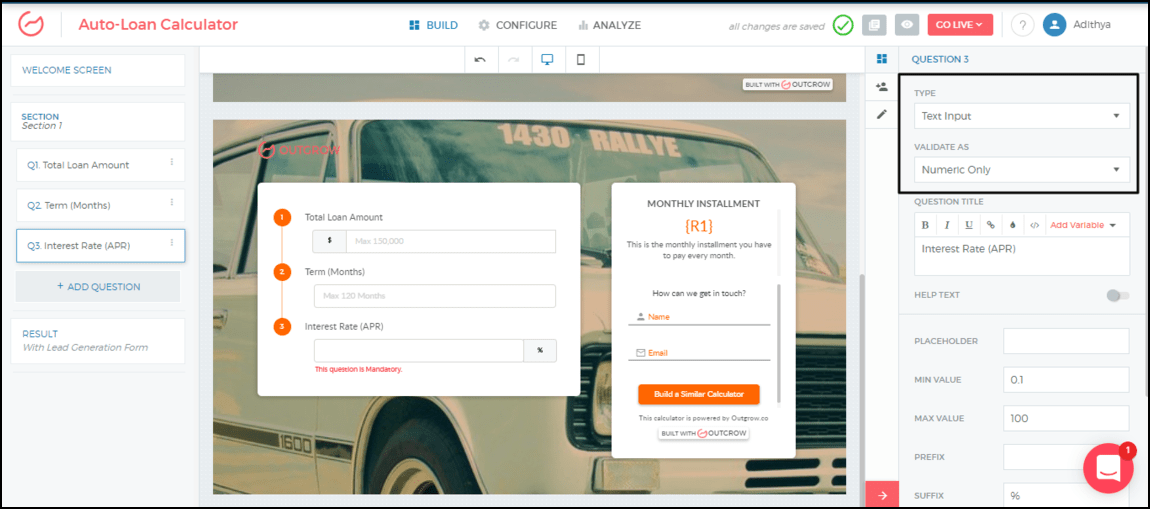 How To Build An Auto Loan Calculator Interactive Calculator Outgrow