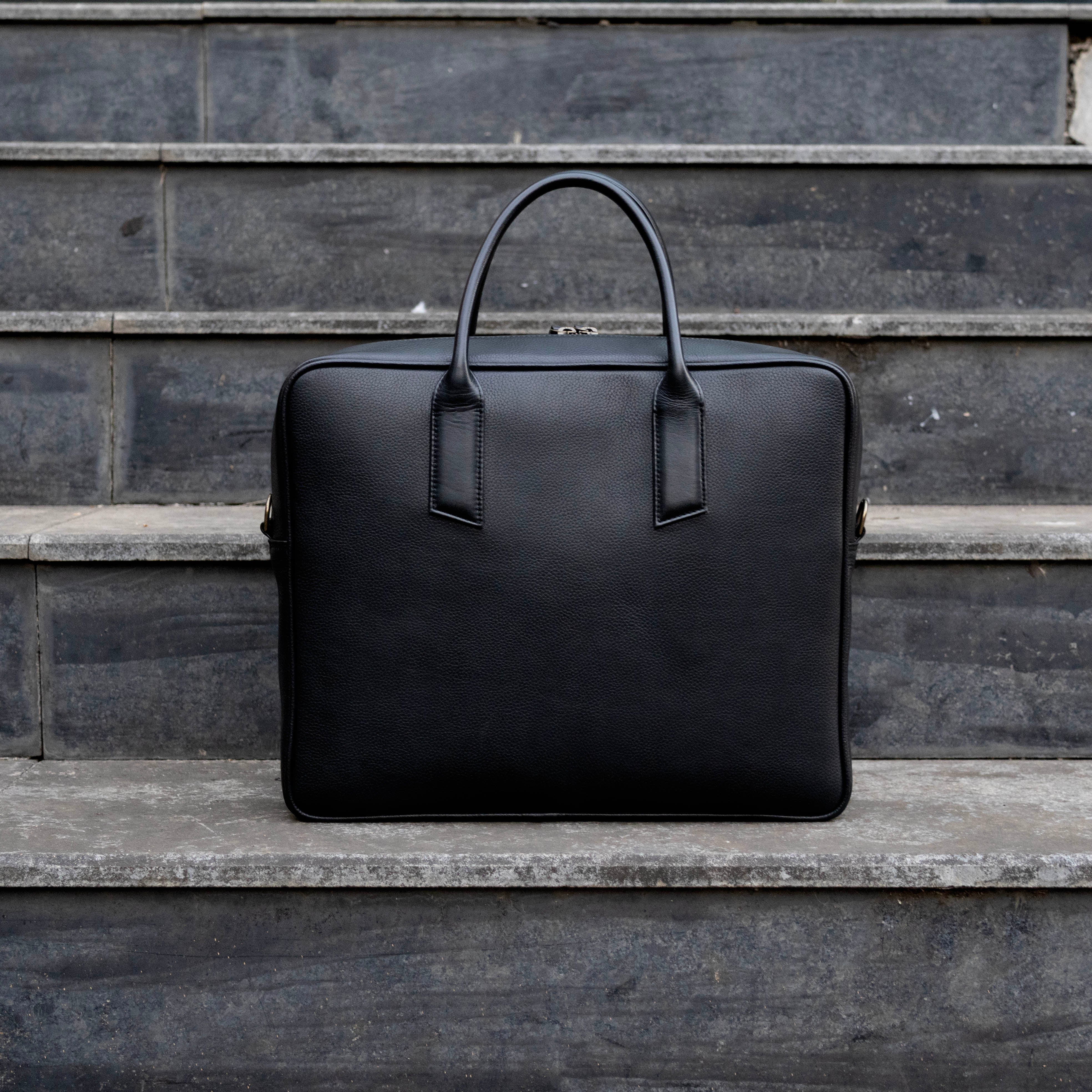 Black Leather Briefcase with Luggage Strap Out of the Factory