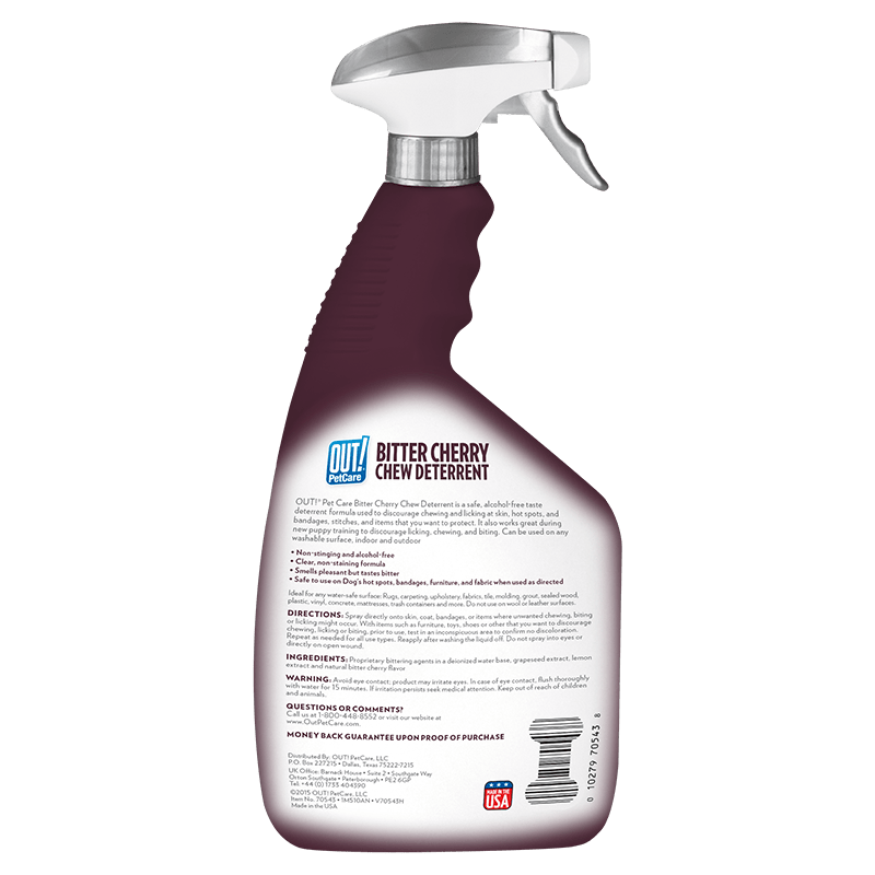 Bitter Cherry Dog Deterrent spray helps stop chewing and biting OUT