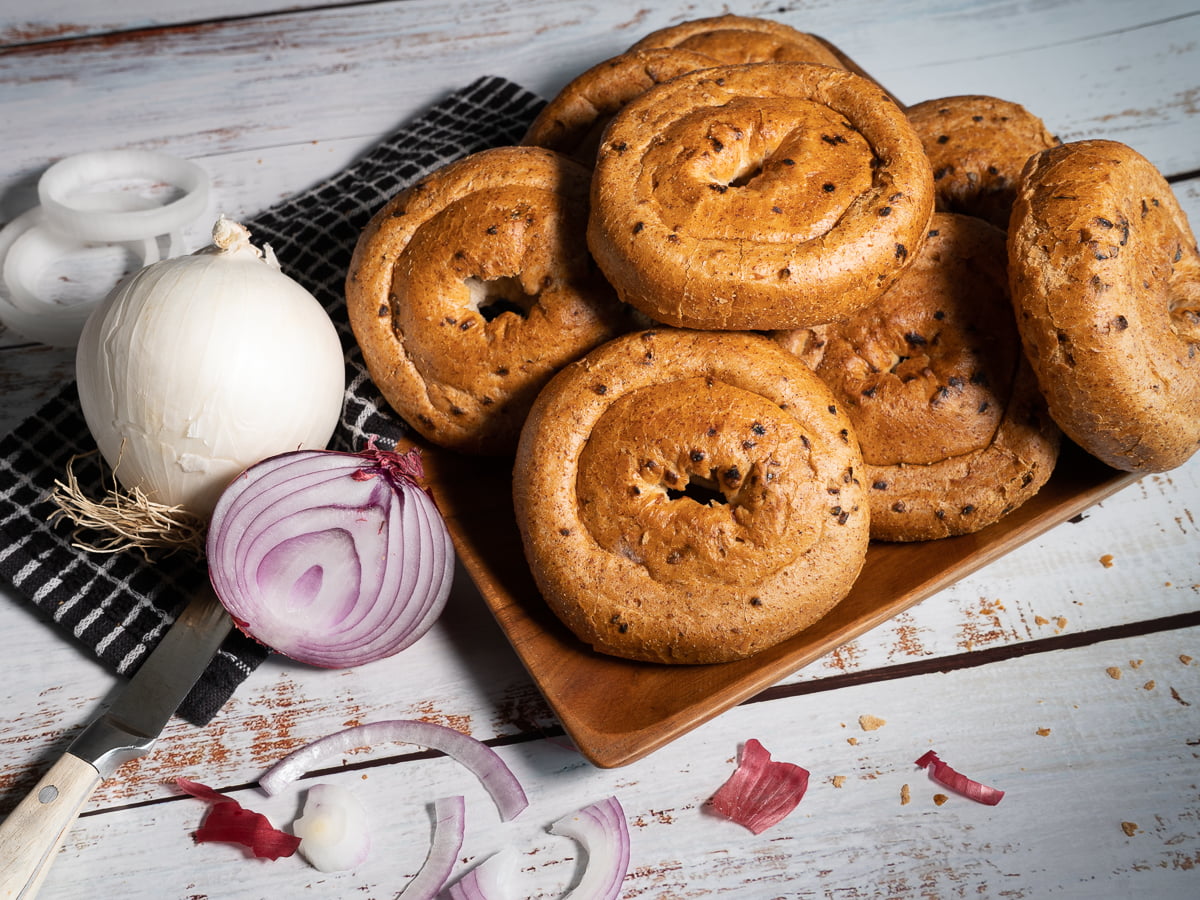 Vegan Oat Onion Bagels Outside the Breadbox