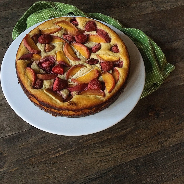 Almond Flour Lemon Yogurt Cake with Fresh Strawberries and Peaches