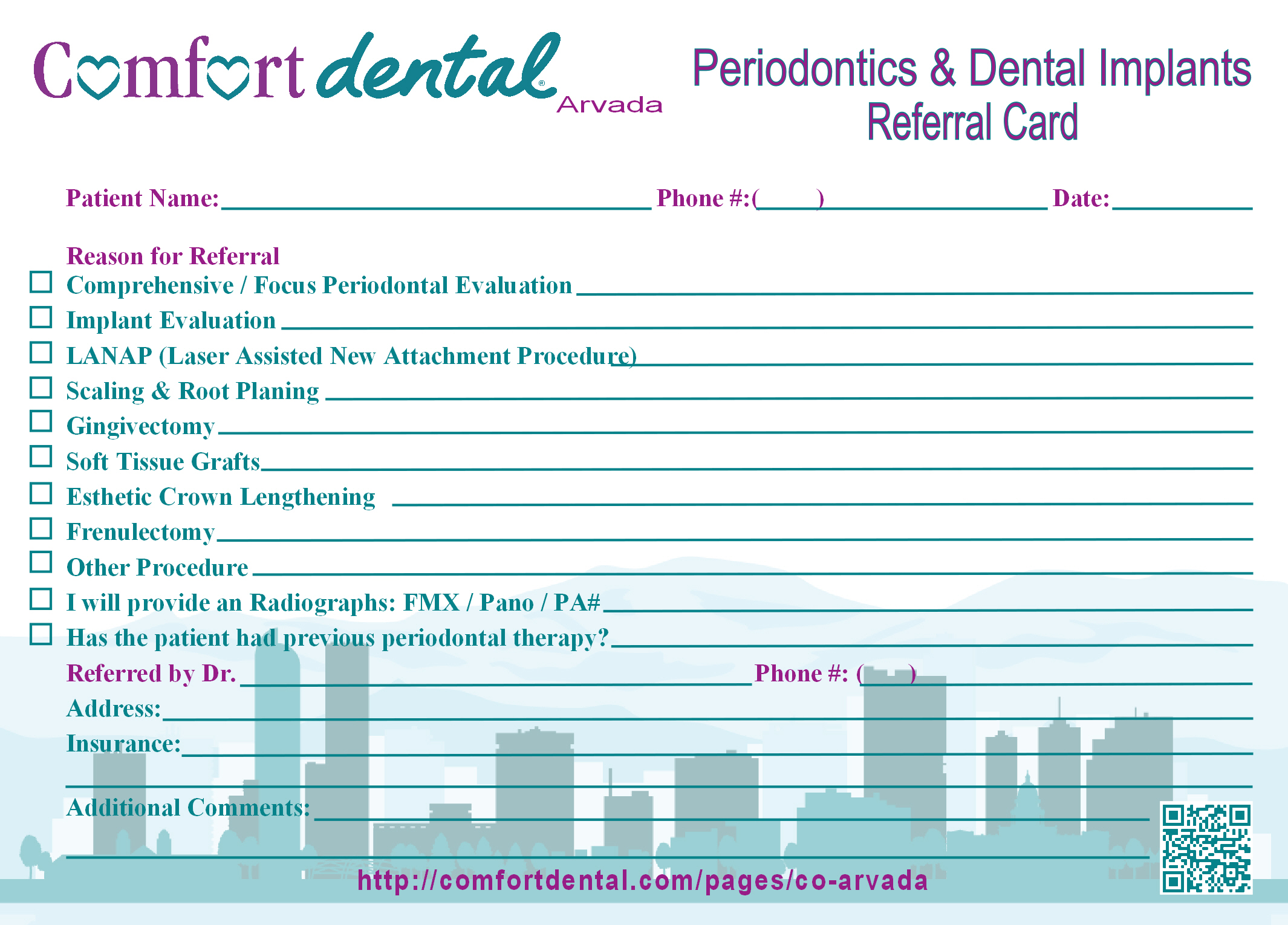 Comfort Dental Referral Cards 5" X 7" Outsource Printing Co.