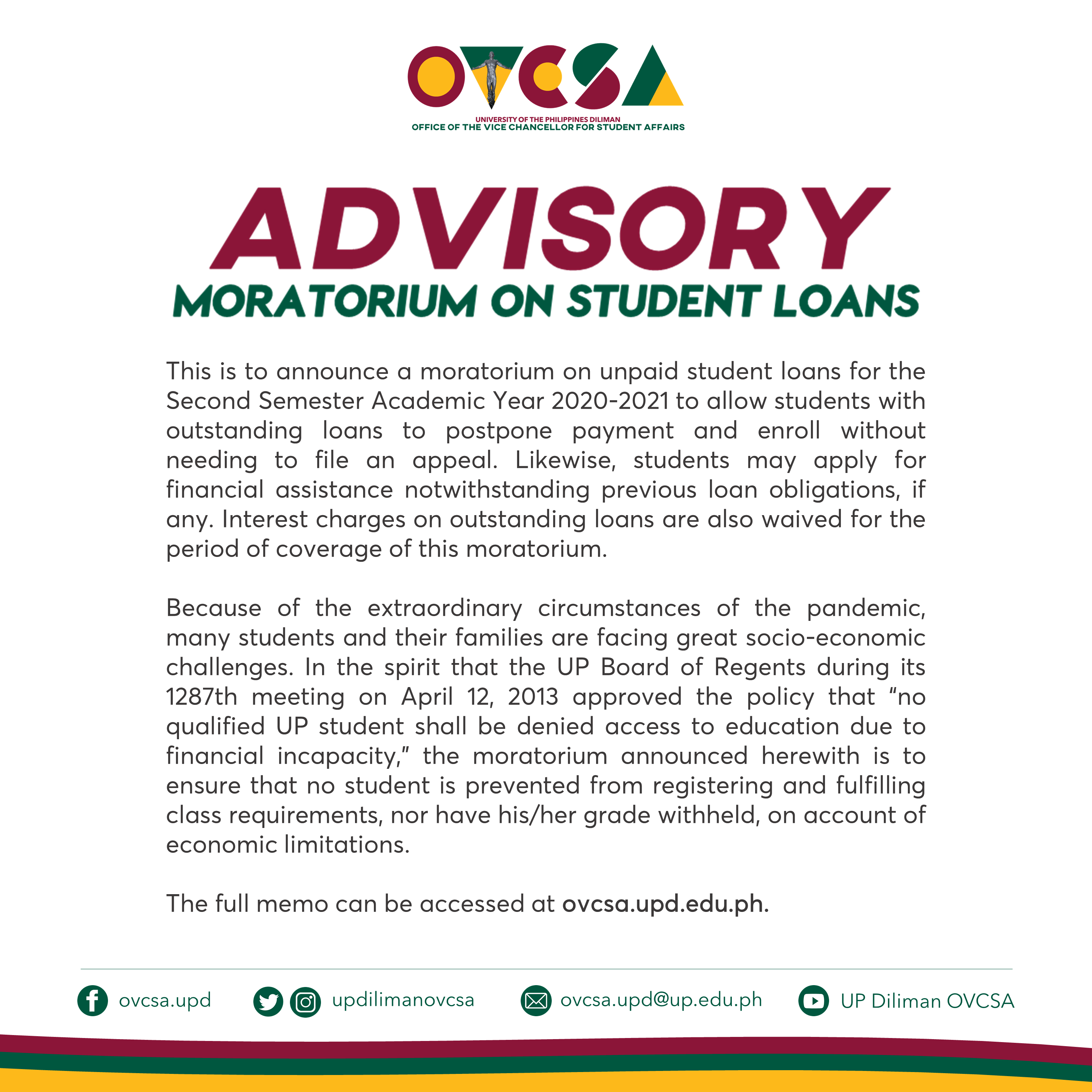 UPD issues moratorium on unpaid student loans UP Diliman Office of