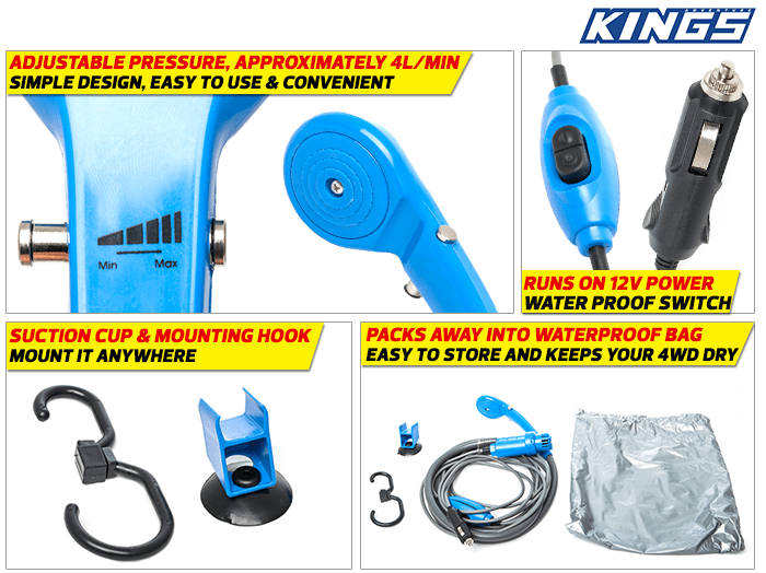 12v Portable Shower Kit Adjustable to 4L/min Works w/Any Water