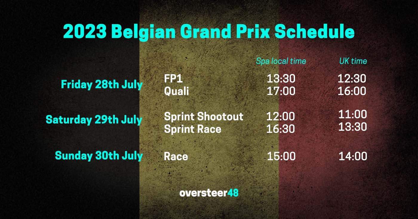 2023 F1 Spa Timetable Belgian Grand Prix Schedule
