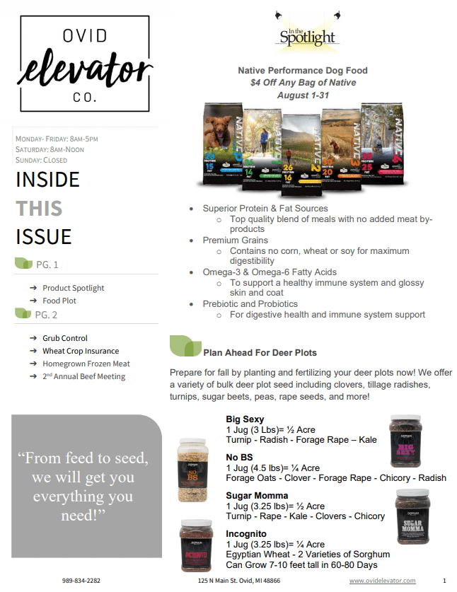 Newsletter & Promotions Ovid Elevator Co.