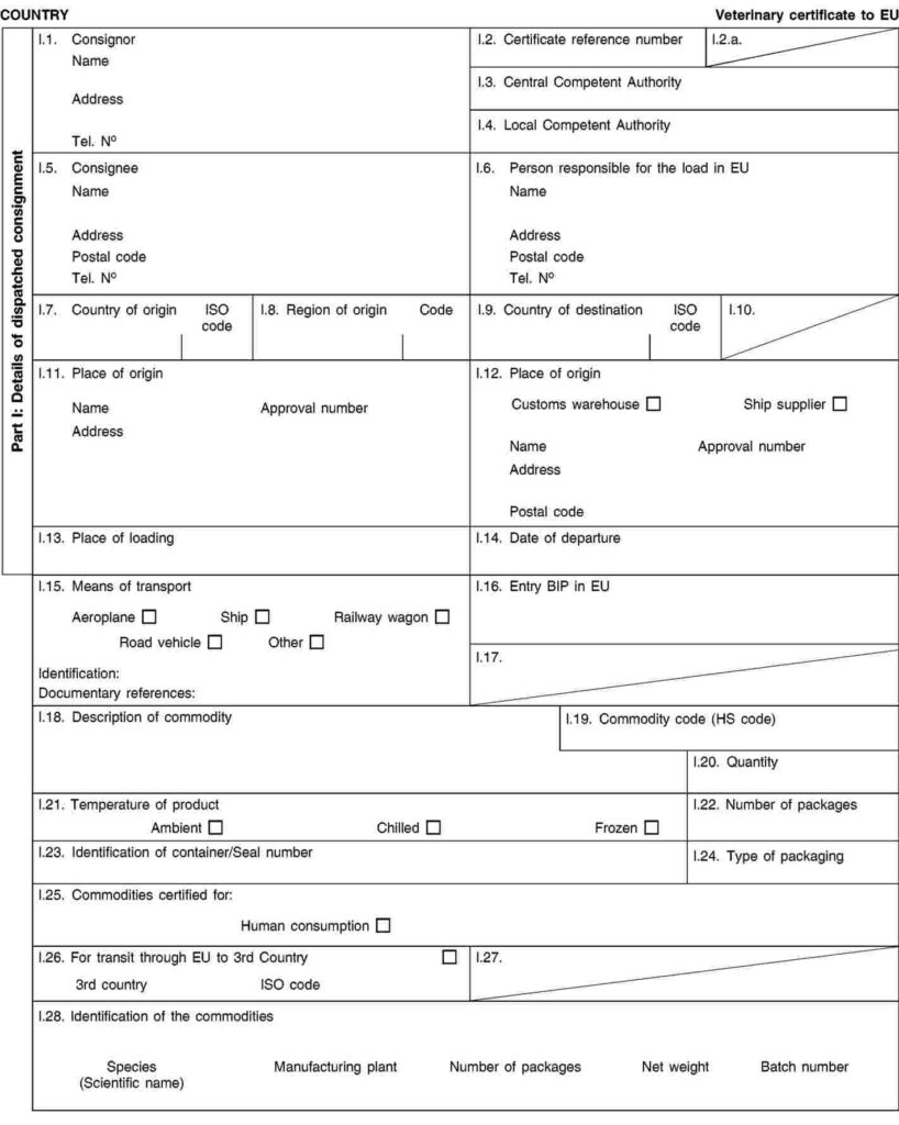Export Health Certificates Animal export health certificate Export