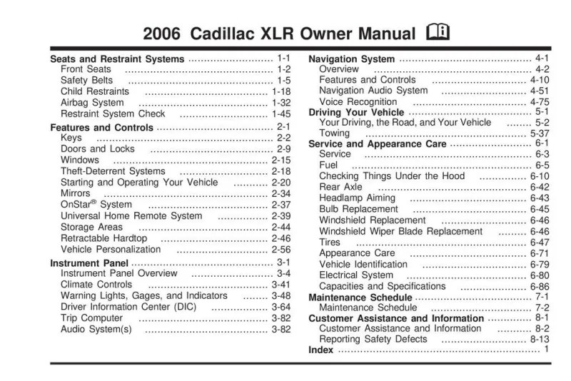 2006 Cadillac Xlr owners manual free pdf