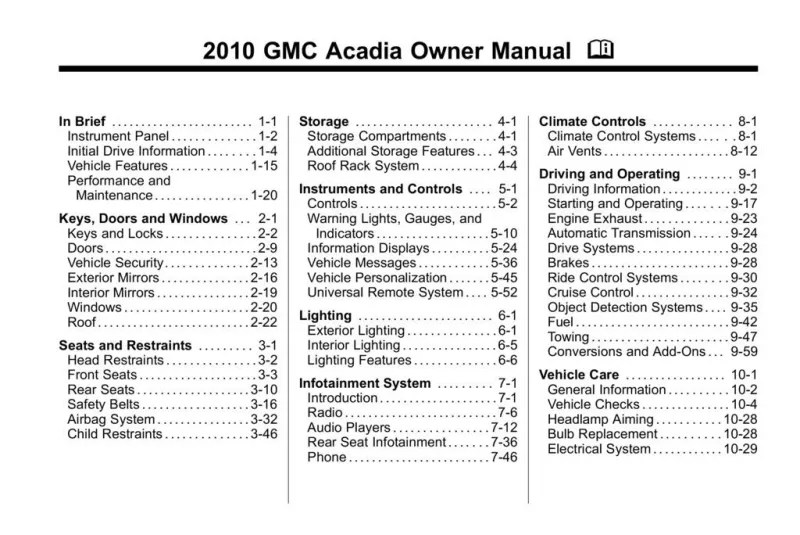 2010 GMC Acadia owners manual free pdf