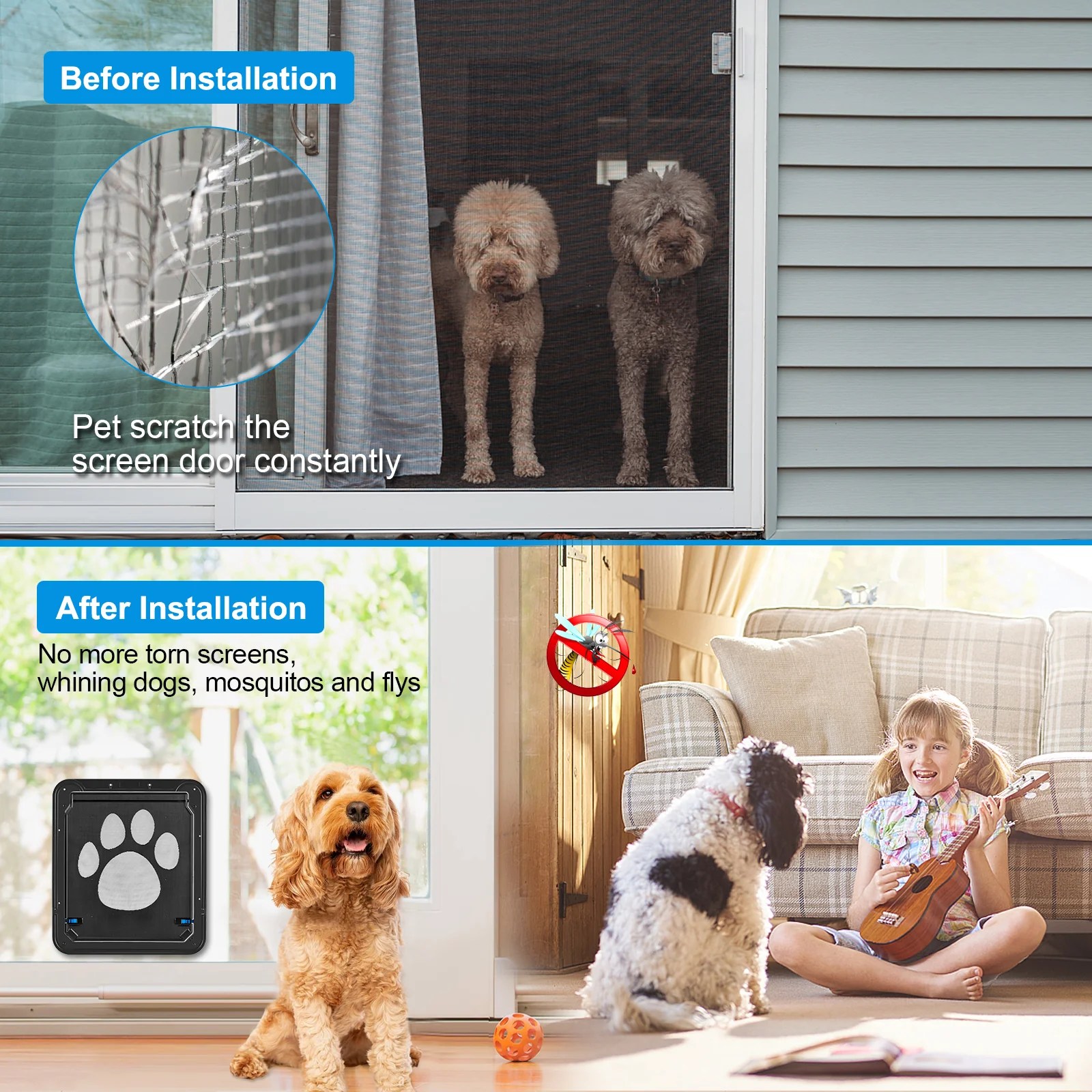 OWNPETS Lockable Large Pet Dog Screen Door with Flap, For