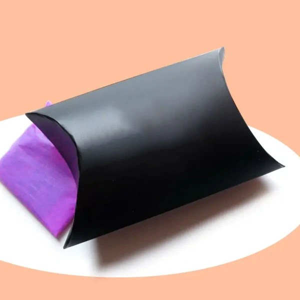 Custom Black Pillow Boxes Wholesale OXO Packaging