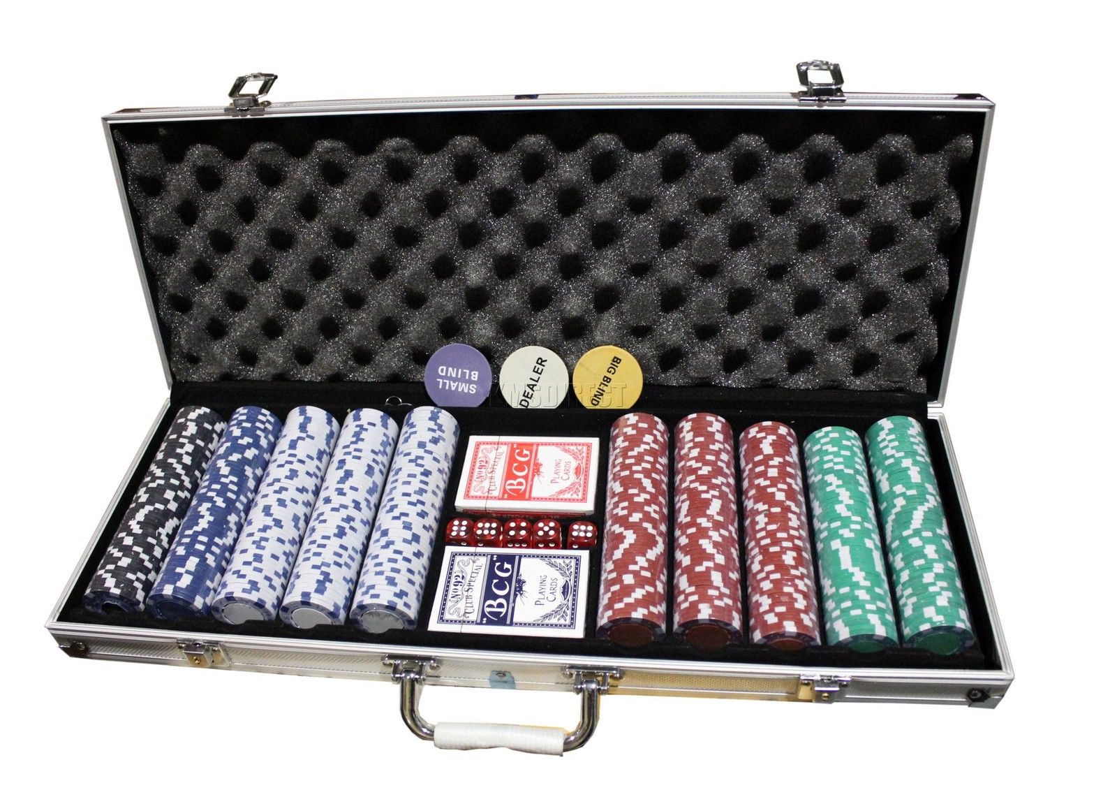 Poker Set 500 Piece Chips Cards Dice Decks Case Casino Case