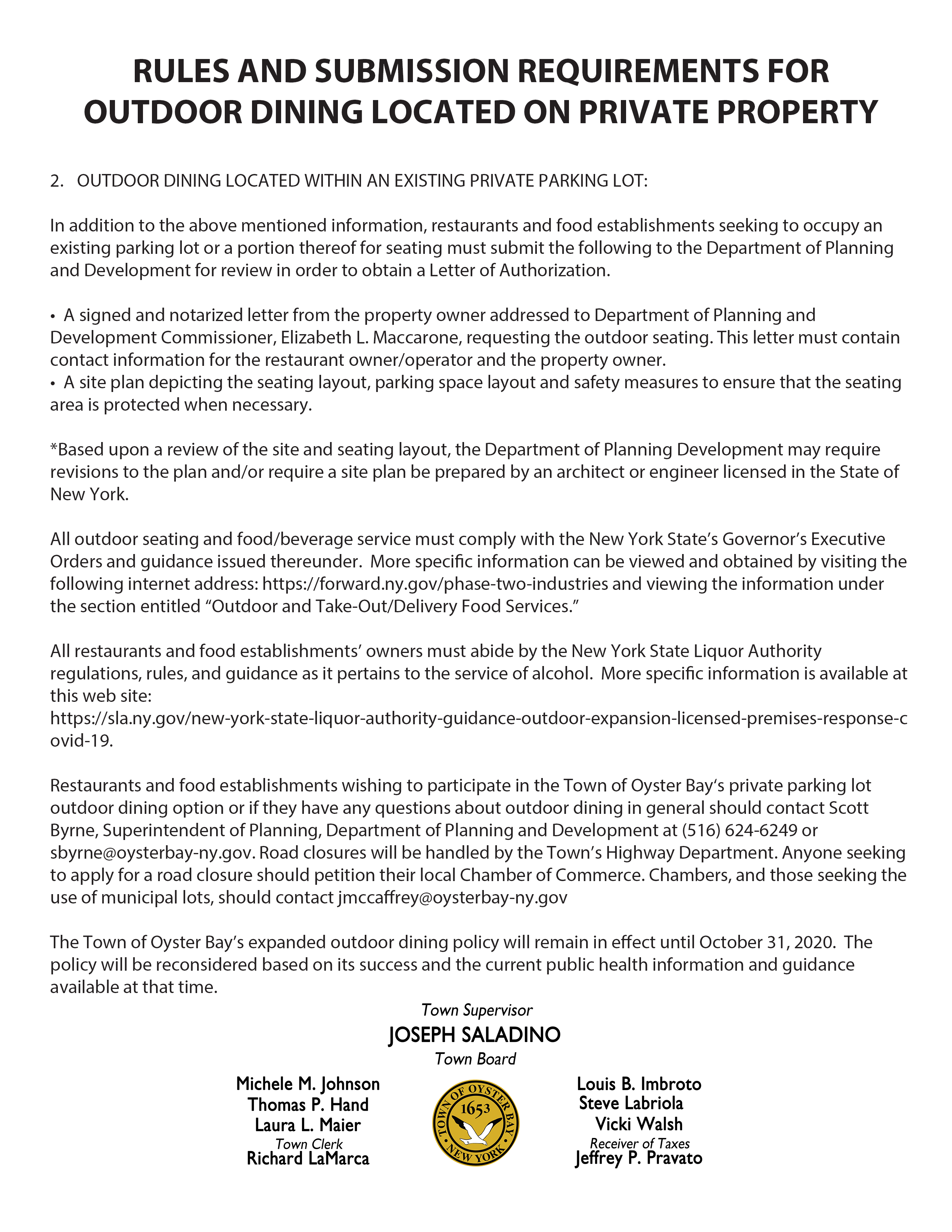 Outdoor Dining Policy Valid Through December 31, 2021 Town of