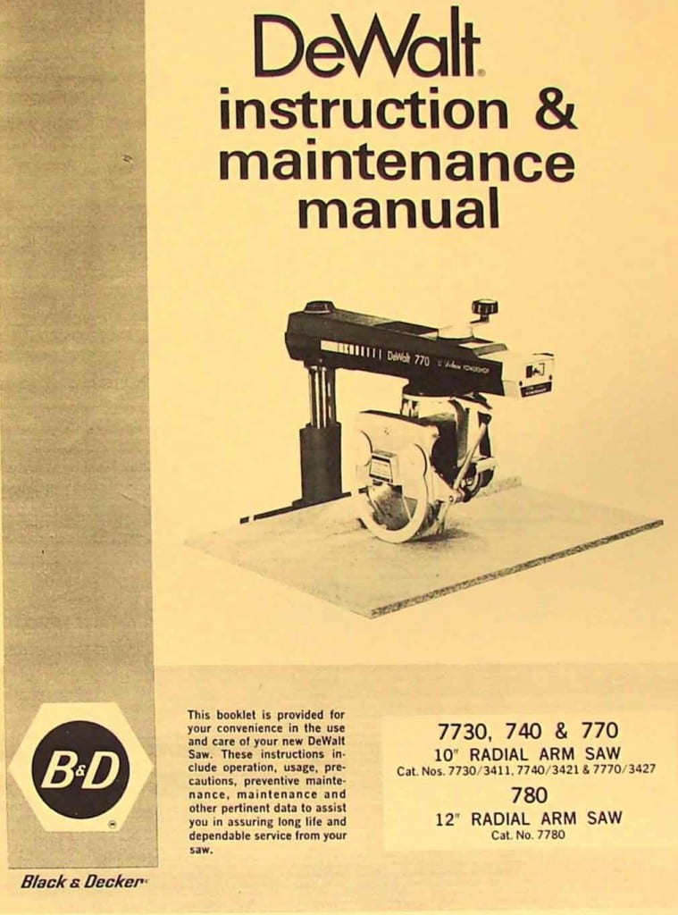 DEWALT 780, 770, 740 10" & 12" Radial Arm Saw Instruction Manual