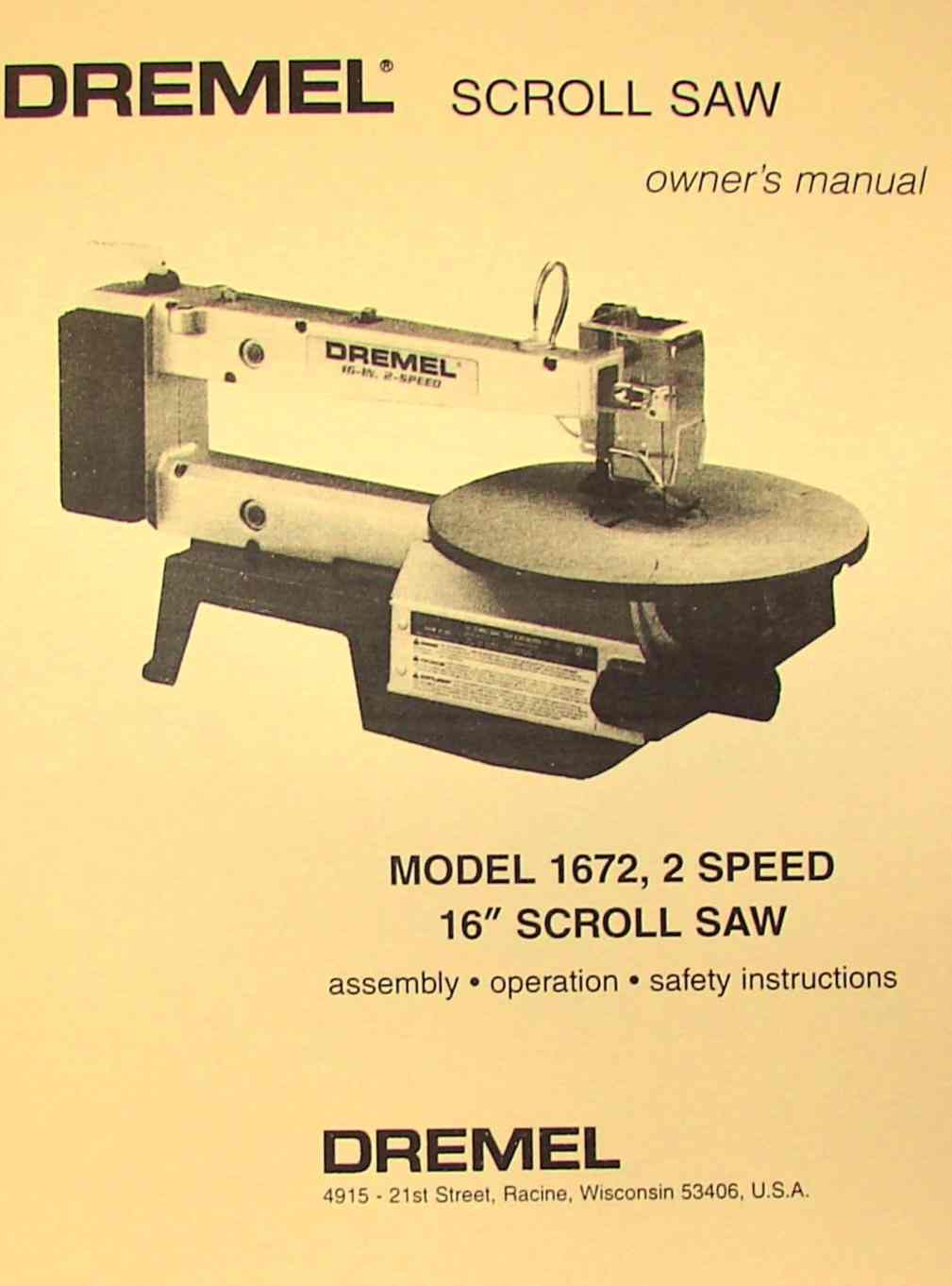DREMEL Model 1672 16" Scroll Saw Owner's & Parts Manual Ozark Tool