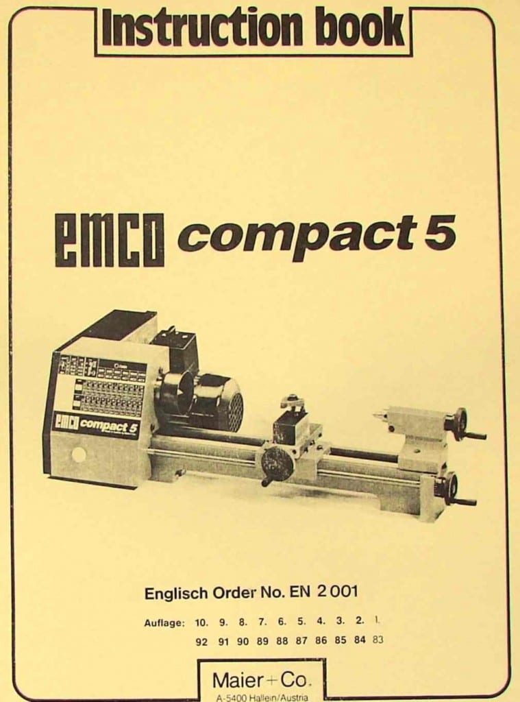 EMCO Compact 5 Metal Lathe Instruction Manual Ozark Tool Manuals & Books