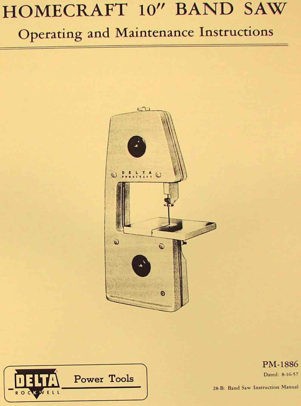 HOMECRAFT DELTA 10" Band Saw Instruction Part Manual Ozark Tool