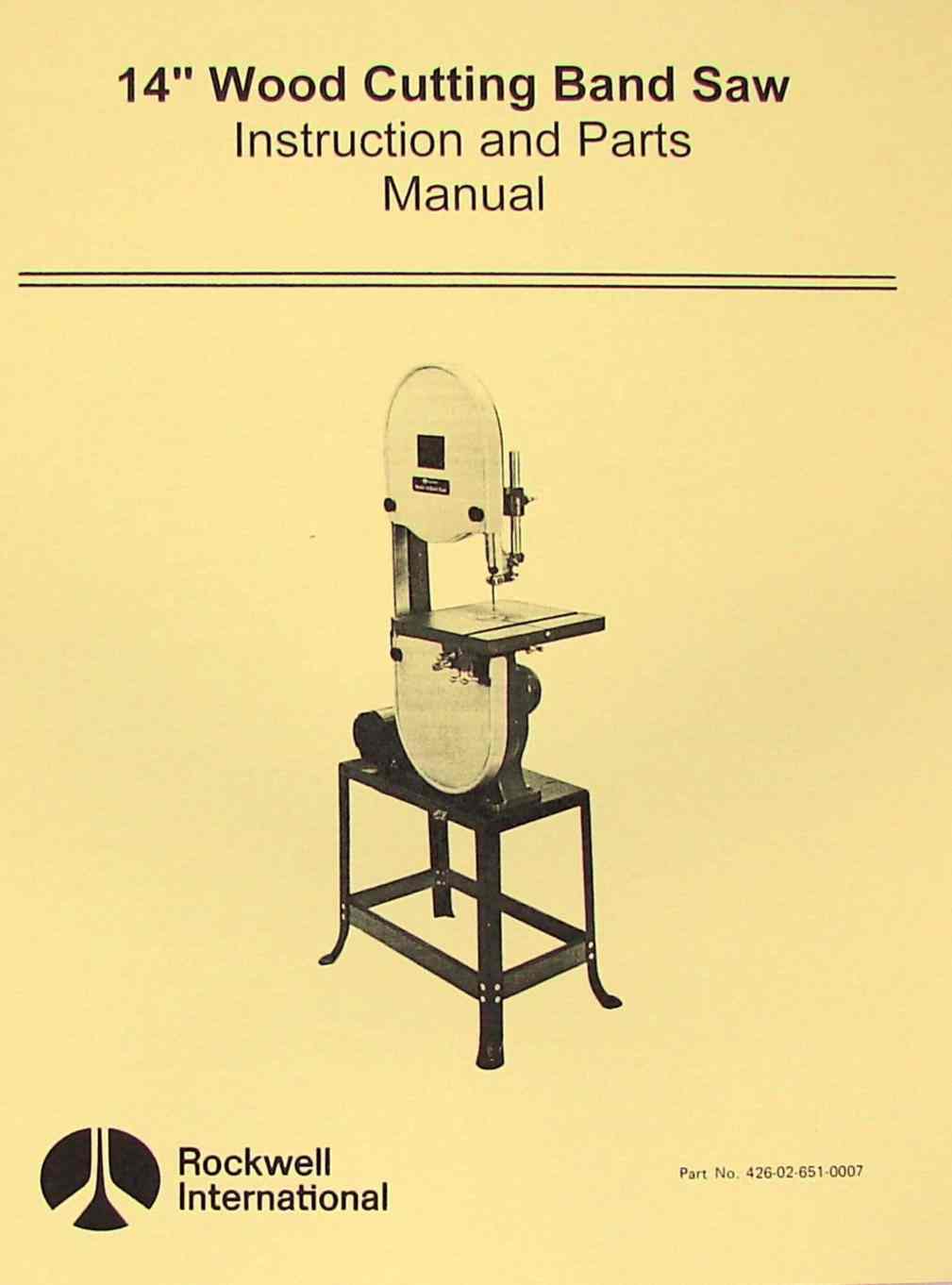 ROCKWELL 14" Wood Band Saw Instruction Parts Manual Ozark Tool