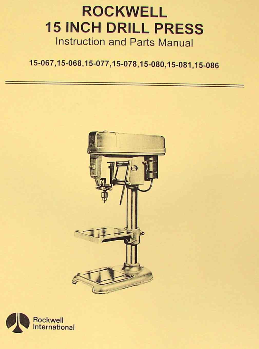 ROCKWELL 15" Drill Press Model Operator's & Parts Manual Ozark Tool