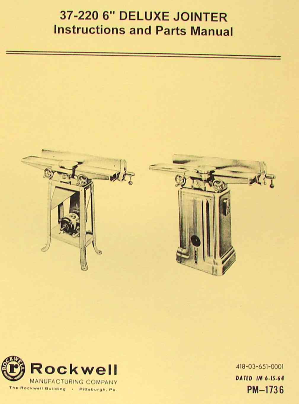 ROCKWELL 37220 6" Deluxe Jointer Parts Manual Ozark Tool Manuals & Books