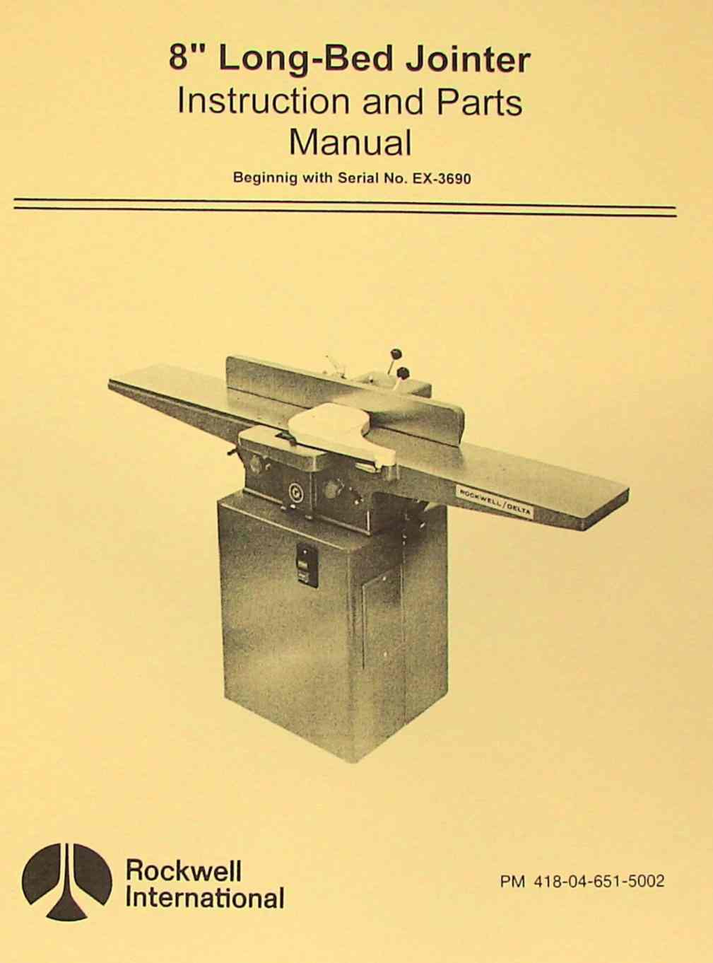 ROCKWELL 8" Jointer Operator Part Manual Ozark Tool Manuals & Books
