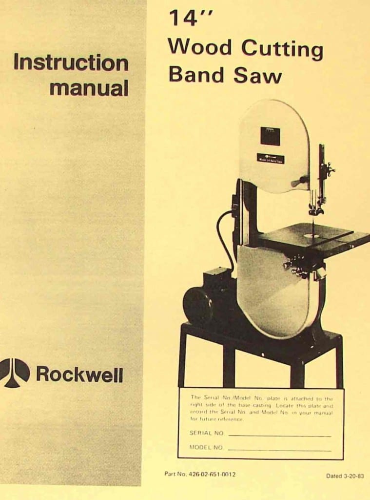 ROCKWELLDelta 14" Hinged Wood Band Saw Part Manual Ozark Tool