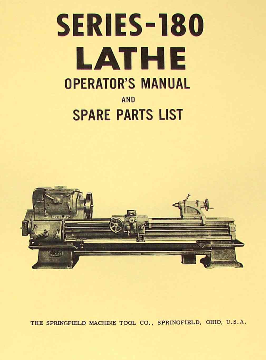 SPRINGFIELD 180 Series Metal Lathe Operator & Parts Manual Ozark Tool Manuals & Books