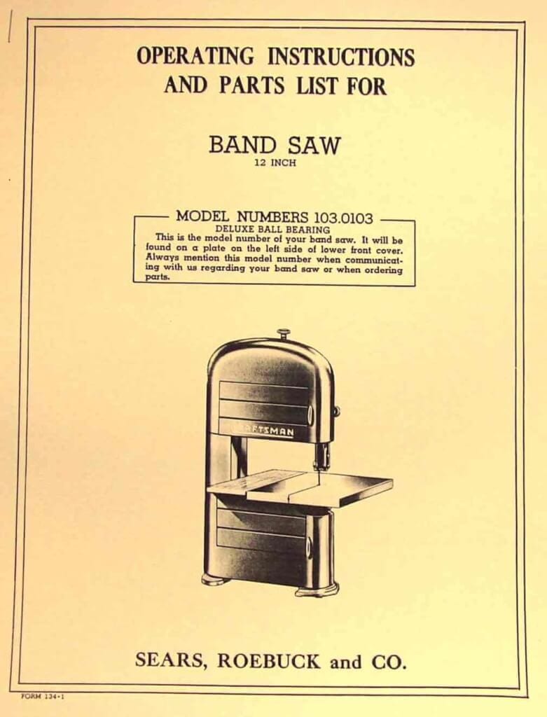 Craftsman 103.0103 12 Inch Band Saw Owner's Instructions and Parts Manual Ozark Tool Manuals