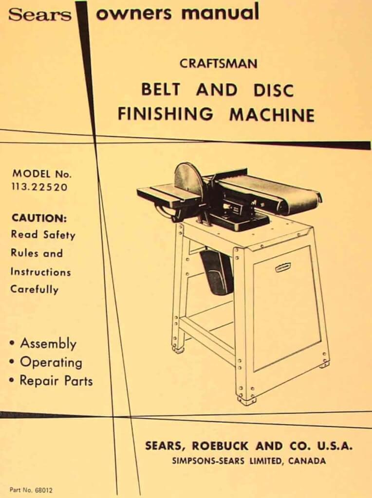 Craftsman 6" Belt and Disc Sander 113.22520 Operation & Parts Manual