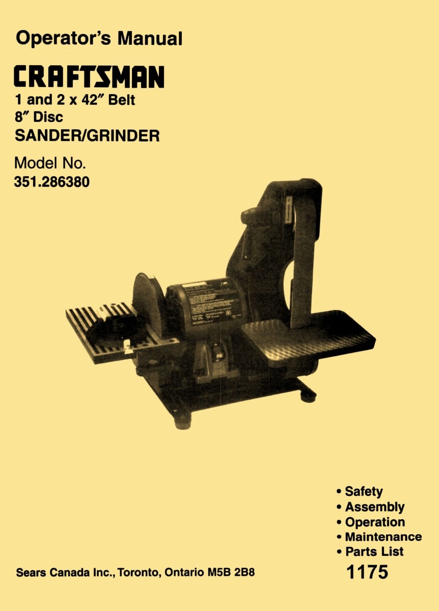 Craftsman 351.286380 1" & 2" x 42" Belt 8" Disc Sander Operation