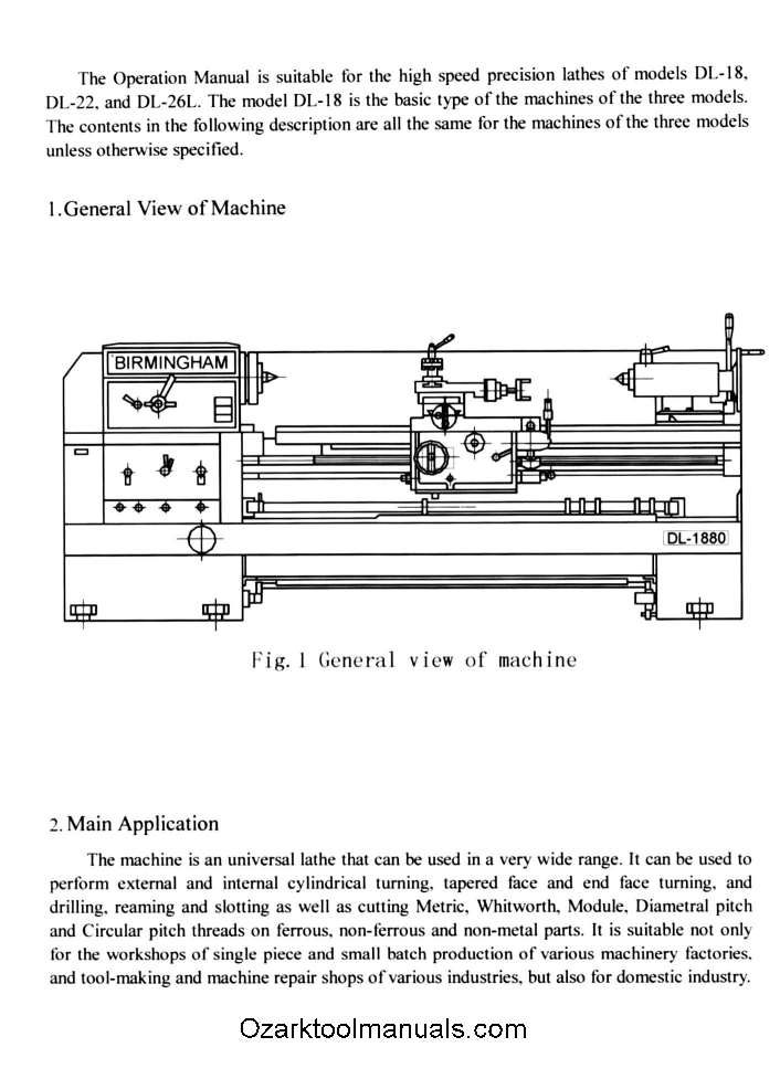 Birmingham Metal Lathe DL Series 18/22/26L Operations