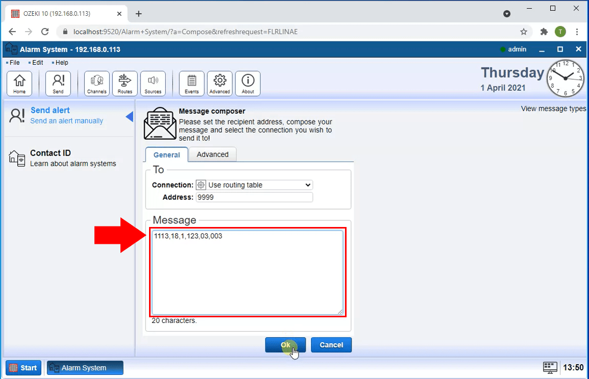 Send contact ID alert customized