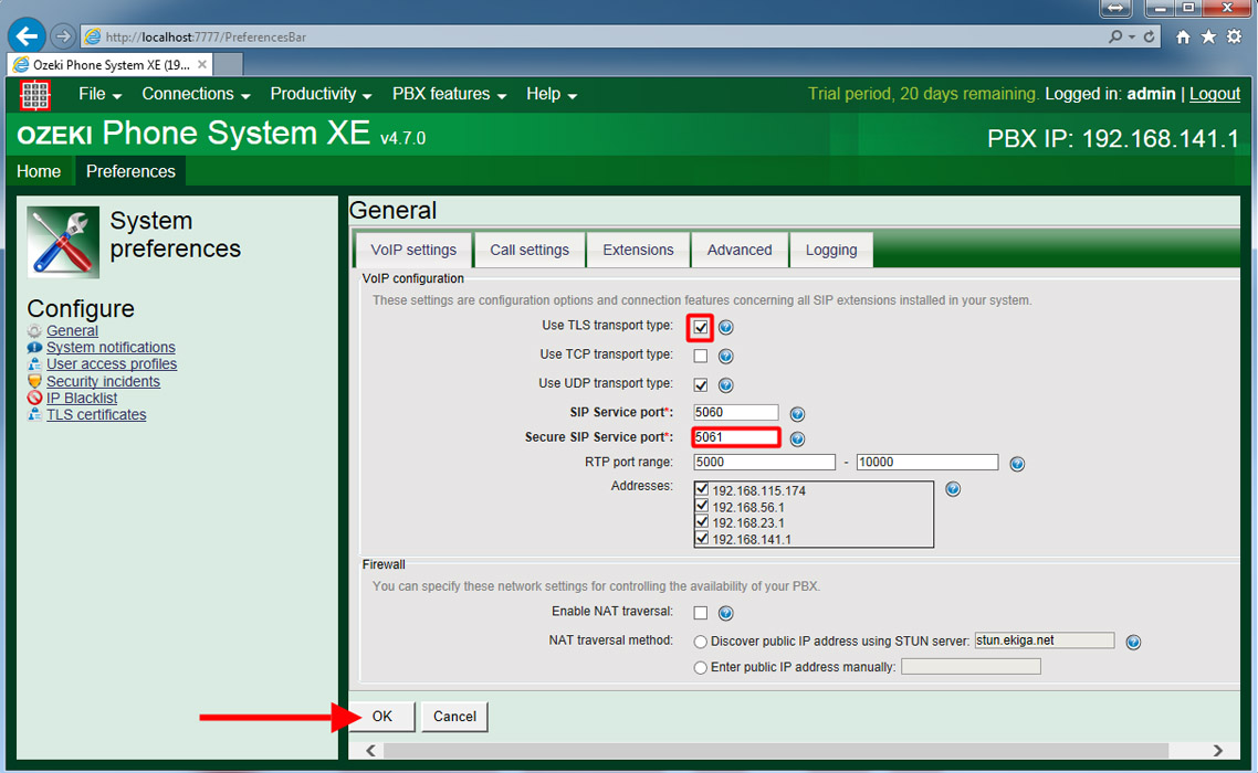 Ozeki VoIP PBX How to Configure Secure SIP TLS