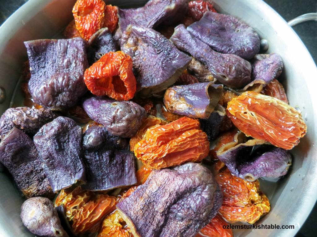 Stuffed Dried Eggplant and Pepper Dolma; Kuru Patlican Dolmasi Ozlem