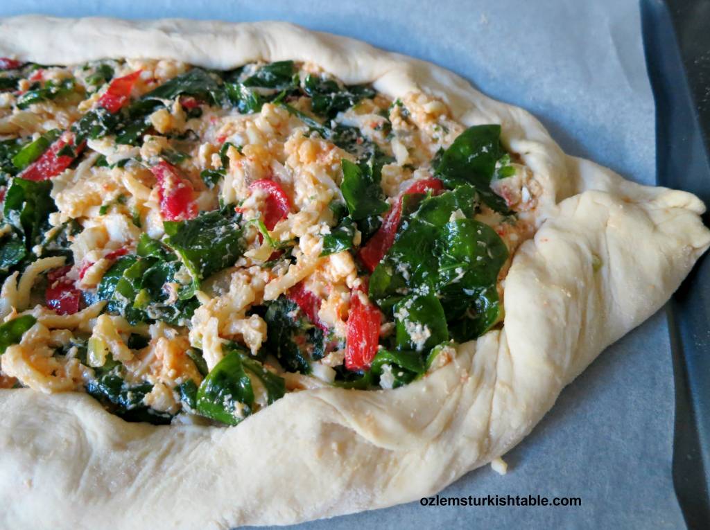 Turkish Flat Breads with Spinach, Feta and Peppers; Peynirli Pide Ozlem's Turkish TableOzlem's