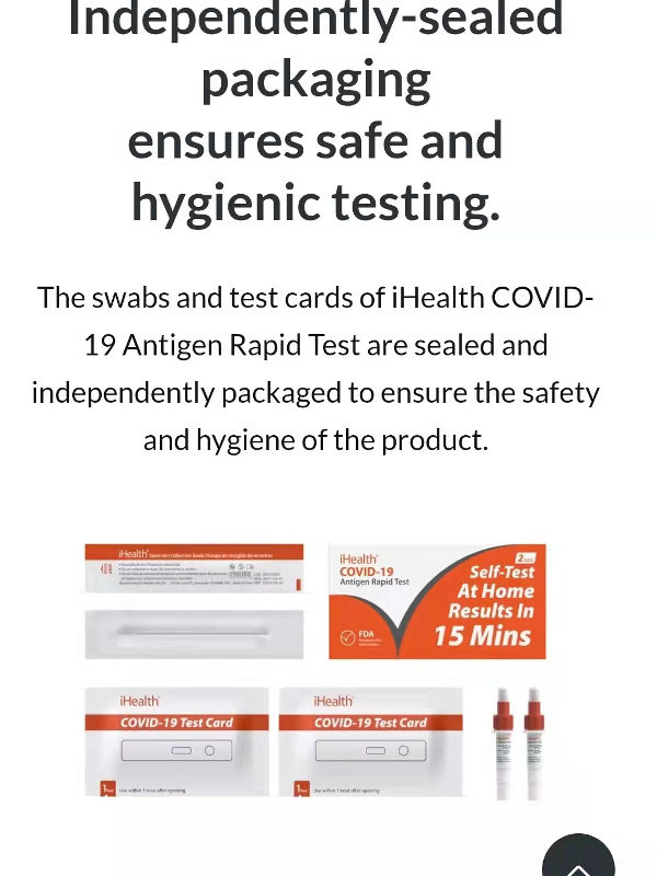 Stock US FDA EUA iHealth Antigen Rapid Test Kit Original Self Test COV