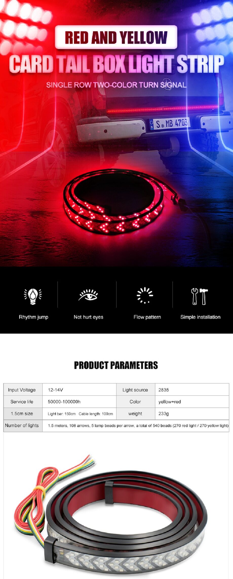 Buy Wholesale China New Red Yellow Truck Tailgate Led Strip Light Bar