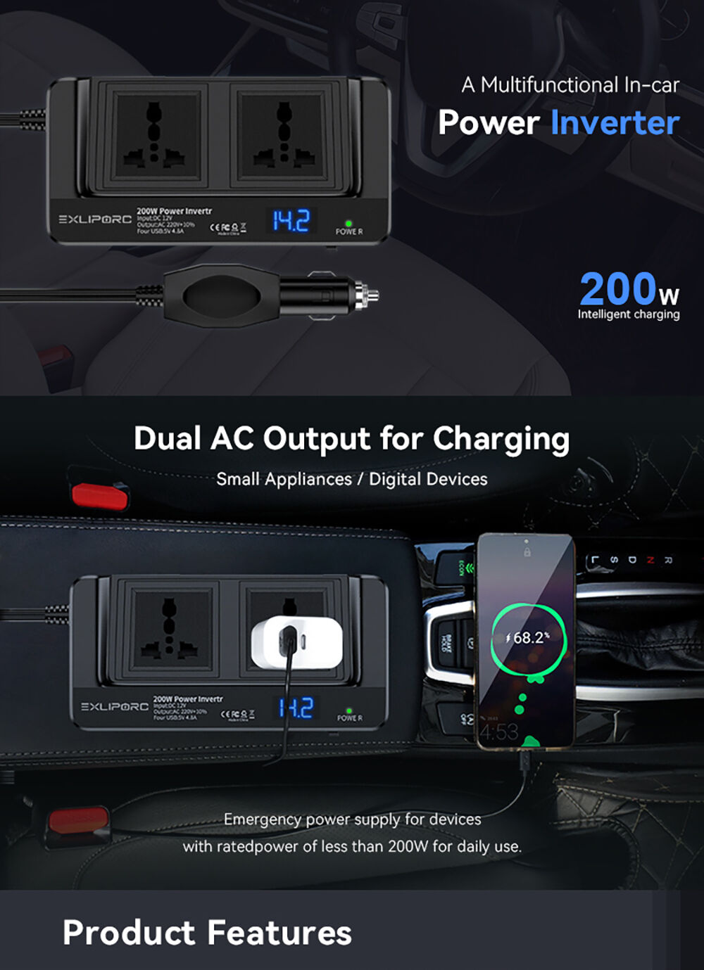 Buy Wholesale China Exliporc 200w Ac Car Power Inverter 12v 24v To 110v