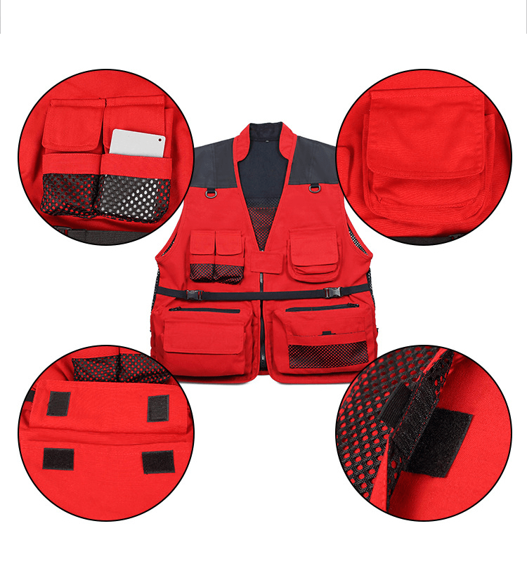 Fly Fishing Sleeveless Multi Pocket Utility Tactical Cargo Vest Nylon Customs Mens Short Vest