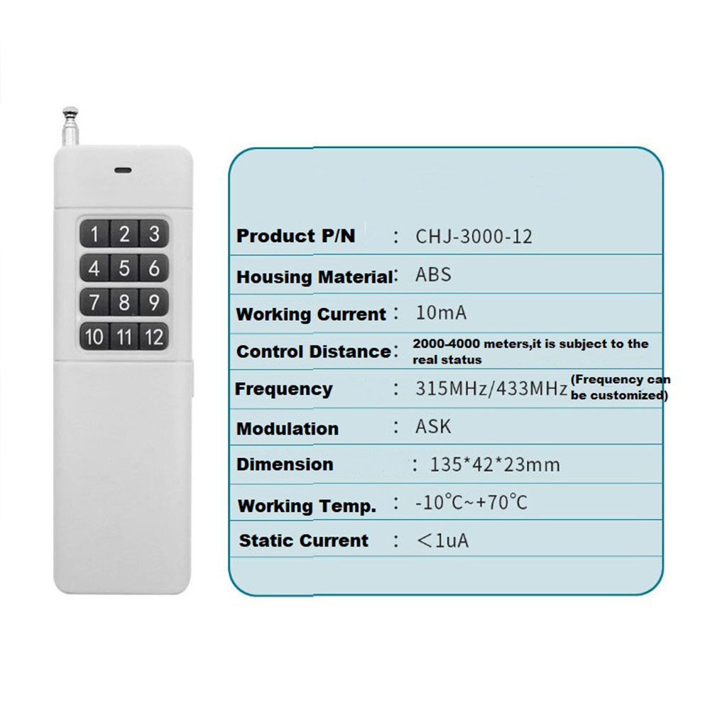 Buy Wholesale China 3000m 433mhz Universal Remote Control 12 Buttons