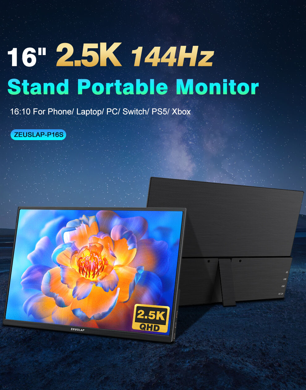 Buy Wholesale China Top Selling Zeuslap Qhd 16 Inch 2.5k 144hz Portable Travel Monitor With