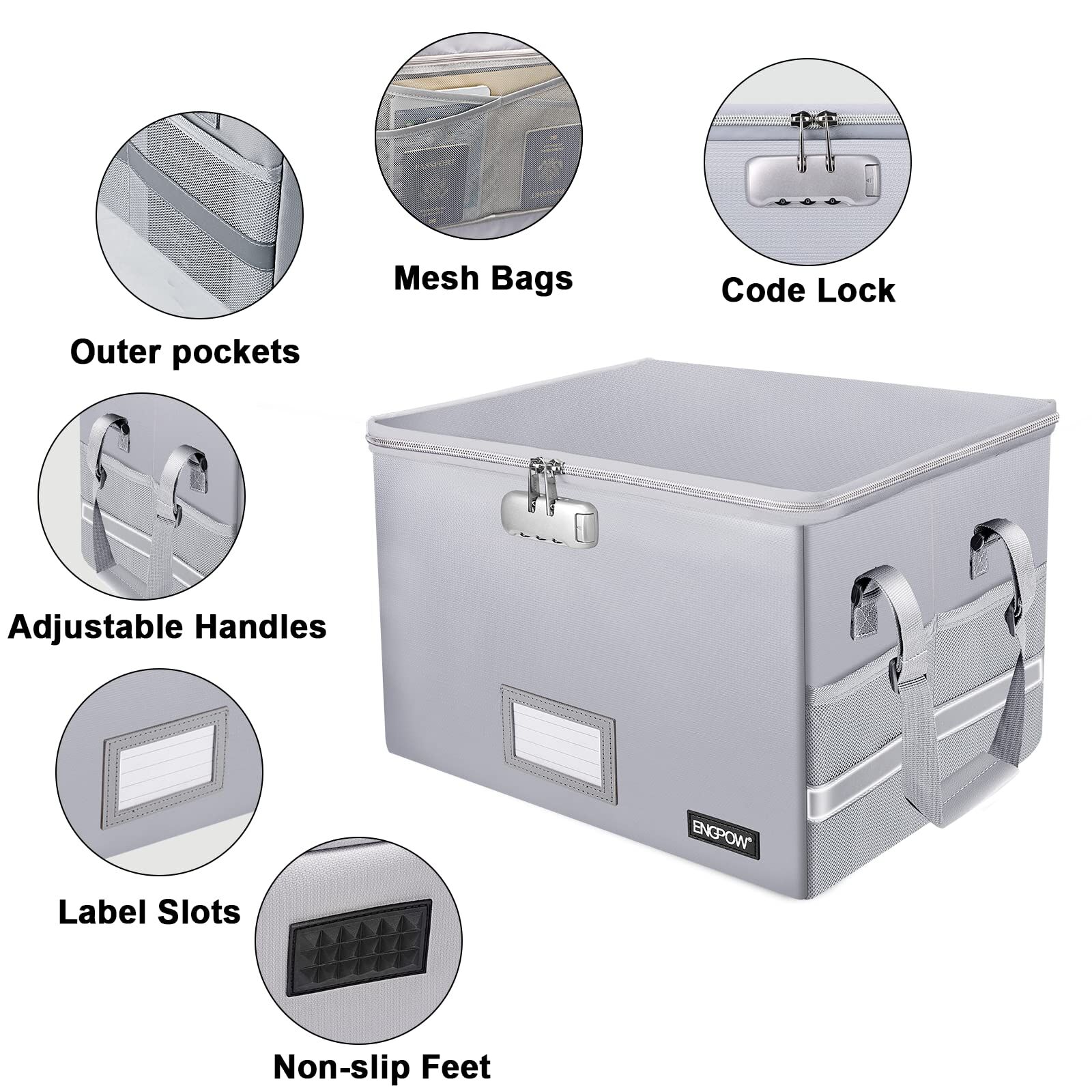 Large Fireproof Box With Lock Collapsible Portable Home Office Safe Box