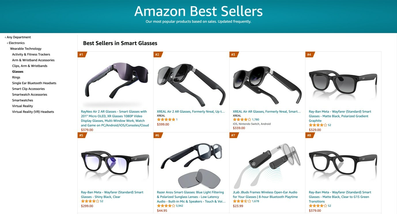 RayNeo Air 2 No. 1 Bestselling Smart Glasses on Amazon US