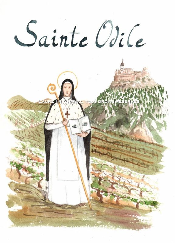 Aquarelle de Sainte Odile, patronne de l'Alsace, des aveugles Dessine